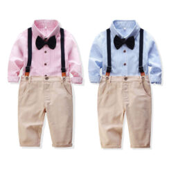 MyLoveHoney Baby Boy Suspenders Stripe Shirt Bow Tie