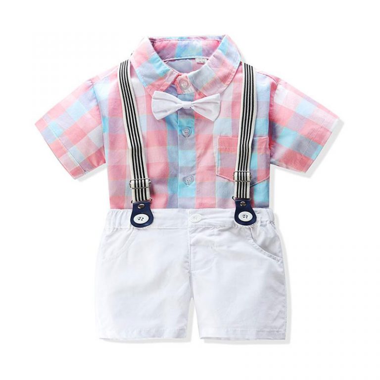 Baby Checker Pattern Shirt & Suspenders - MyLoveHoney Baby Clothing