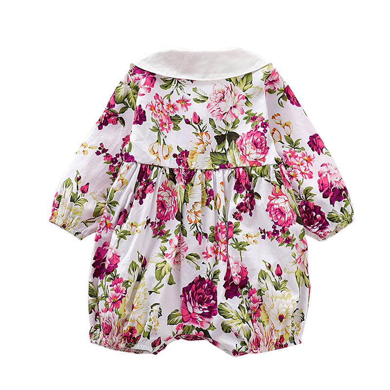 Baby Girl Floral Print Raglan-sleeve Letter Embroidered Button