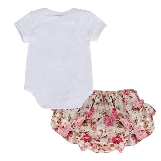 Baby Girl's Ribbon Ruffled Dress Short Sleeve Layered Floral Pattern ...